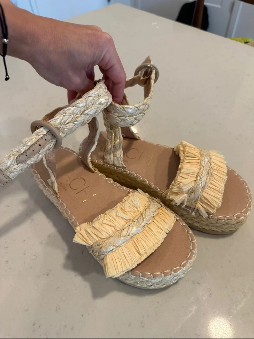 Fringed Raffia Platform Espadrille Sandals - Natural